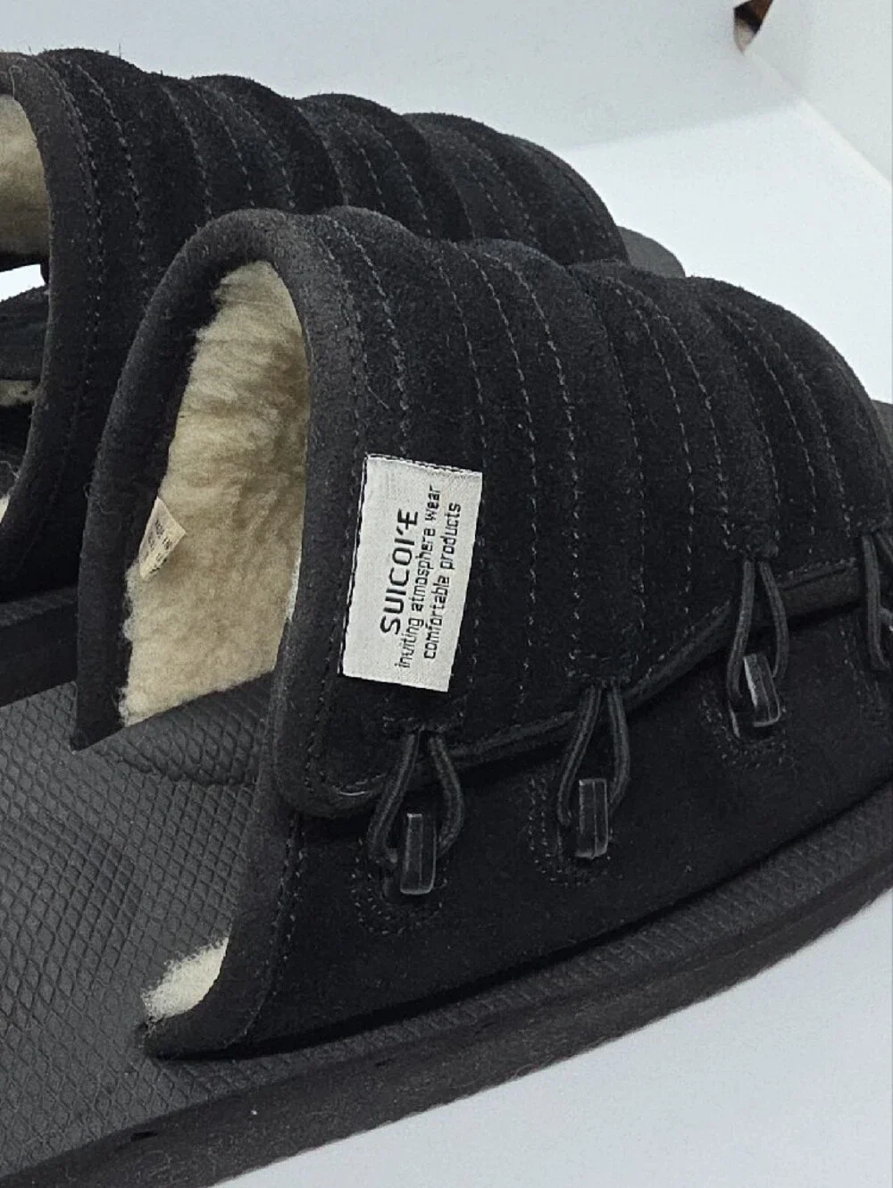 Suicoke Black Quilted Slide Sandals